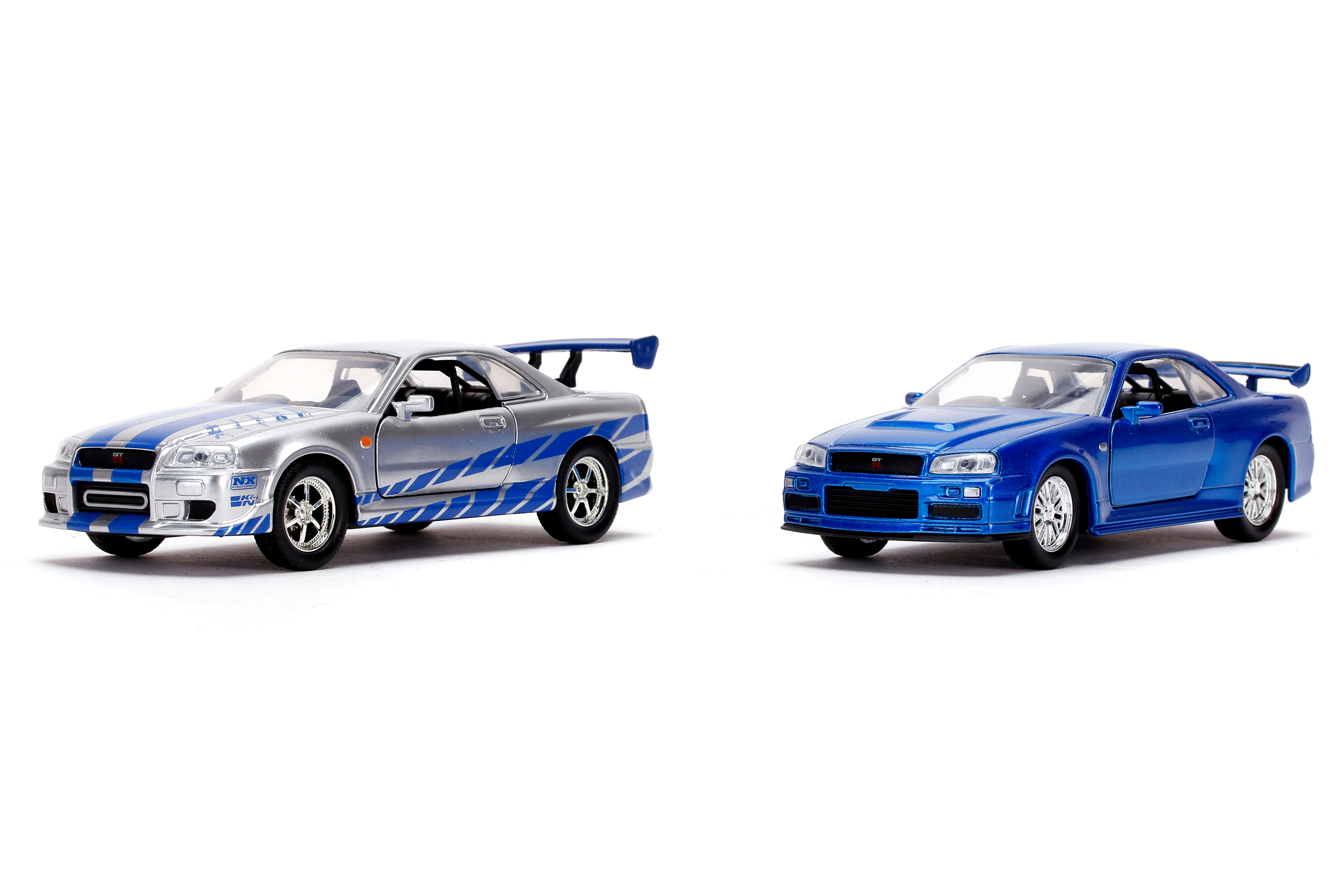 Jada Toys - Fast & Furious Brian's Nissan Skyline GT-R (R34) Twin Pack 1:32 Die-Cast - Silver and Blue