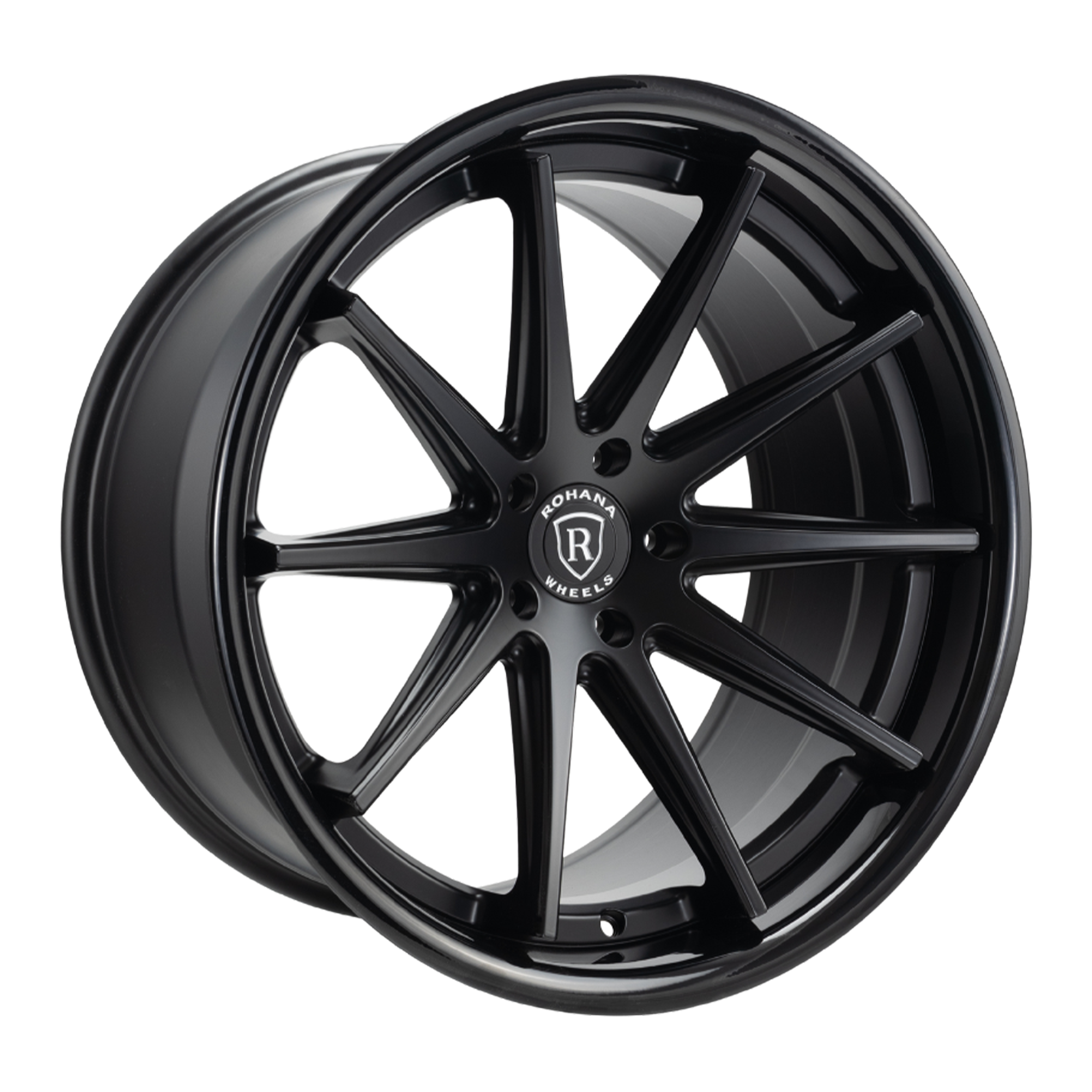 20x11 Rohana RFC10 Matte Black w/ Gloss Black Lip (Flow Formed) (Super Deep Concave) 5x112 28mm