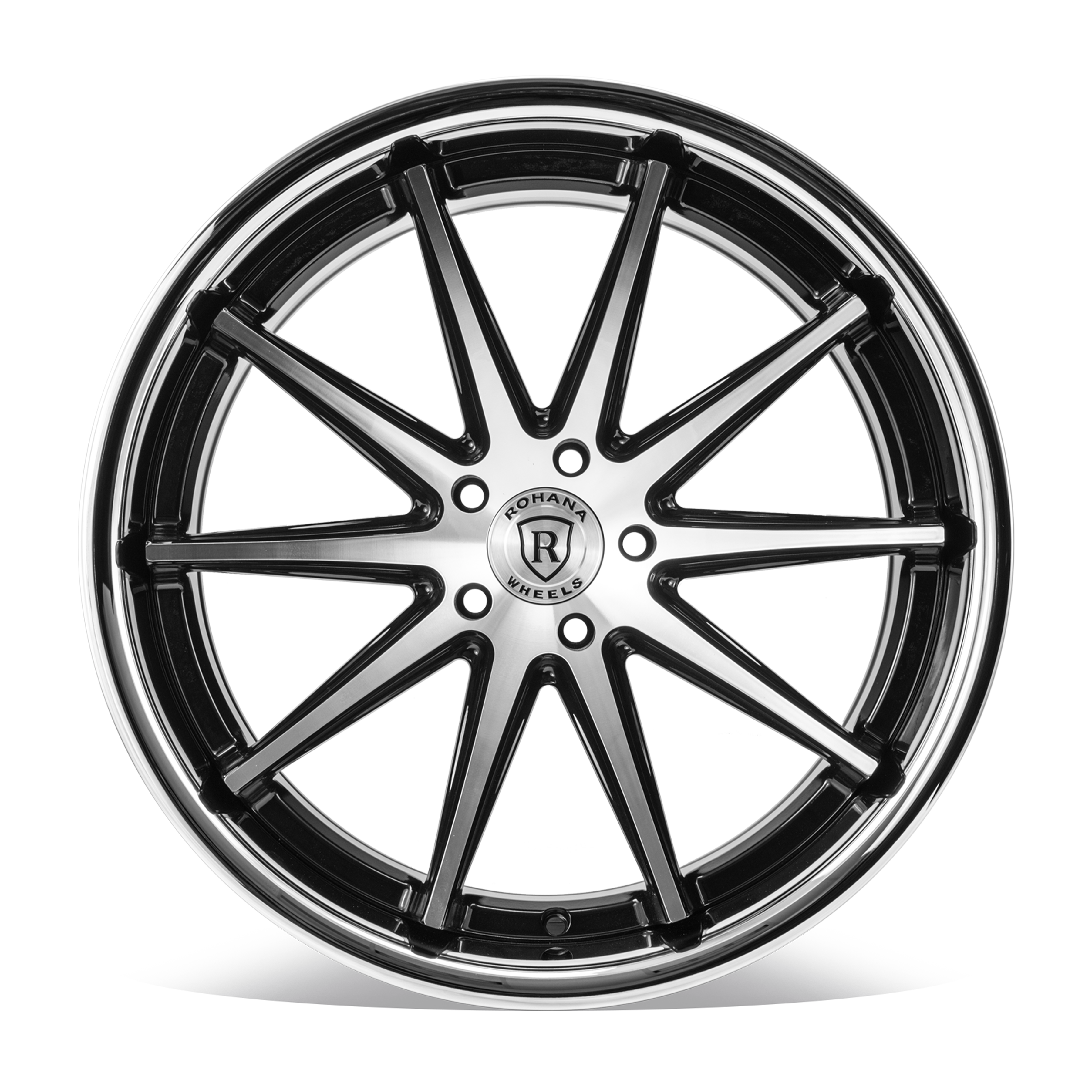 20x10 Rohana RFC10 Gloss Black Machined w/ Chrome Stainless Steel Lip (Flow Formed) (Mid Concave) 5x115 15mm