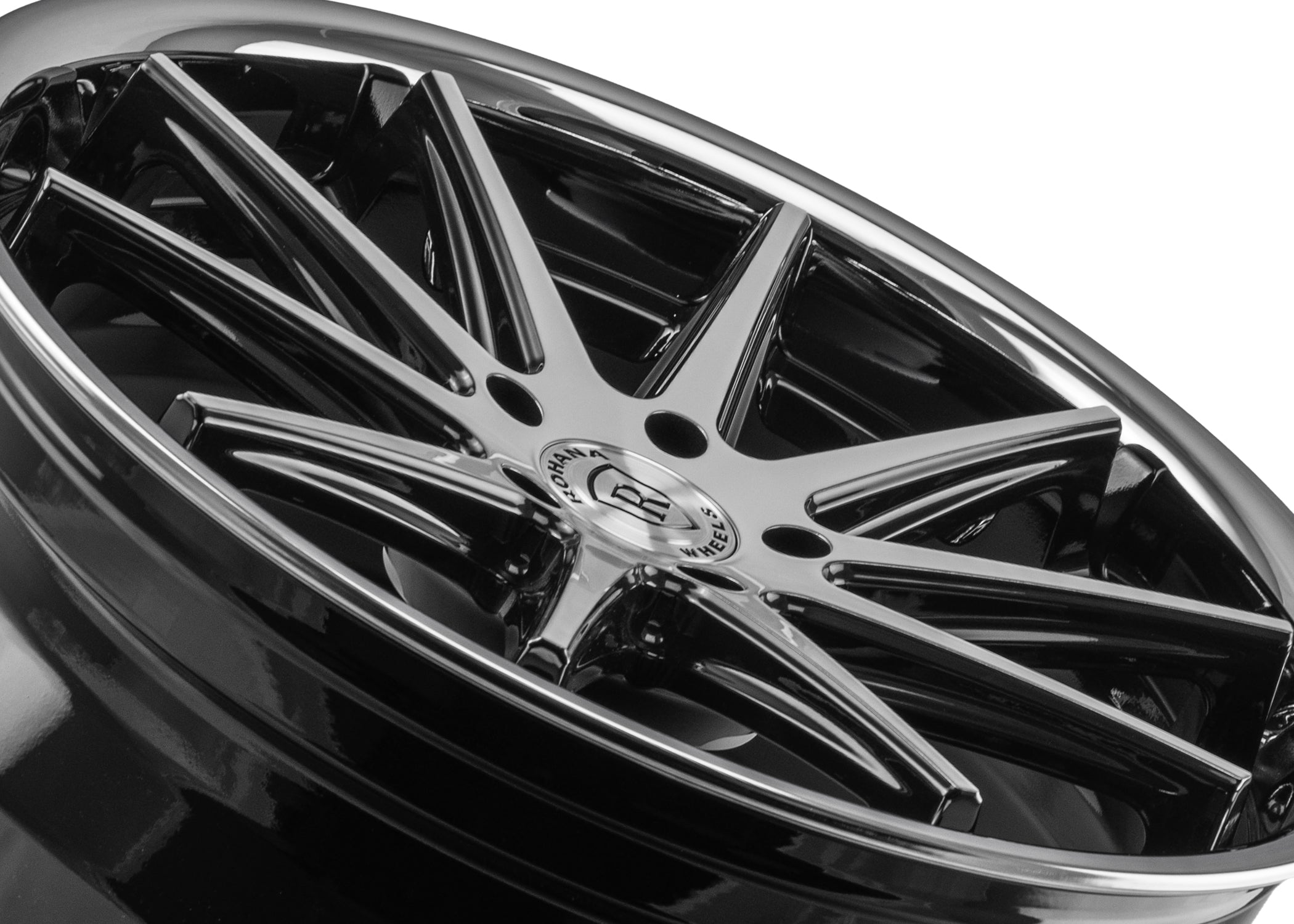 20x9 Rohana RFC10 Gloss Black Machined w/ Chrome Stainless Steel Lip (Flow Formed) 5x4.5/114.3 25mm