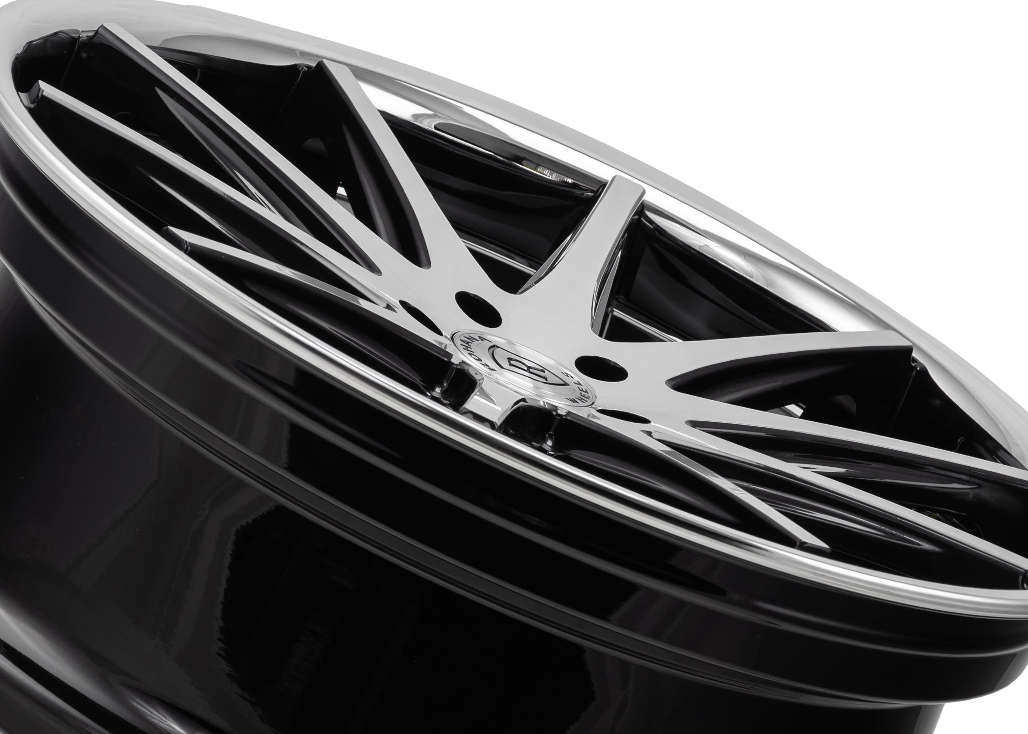 22x9 Rohana RFC10 Gloss Black Machined w/ Chrome Stainless Steel Lip (Flow Formed) 5x4.5/114.3 35mm