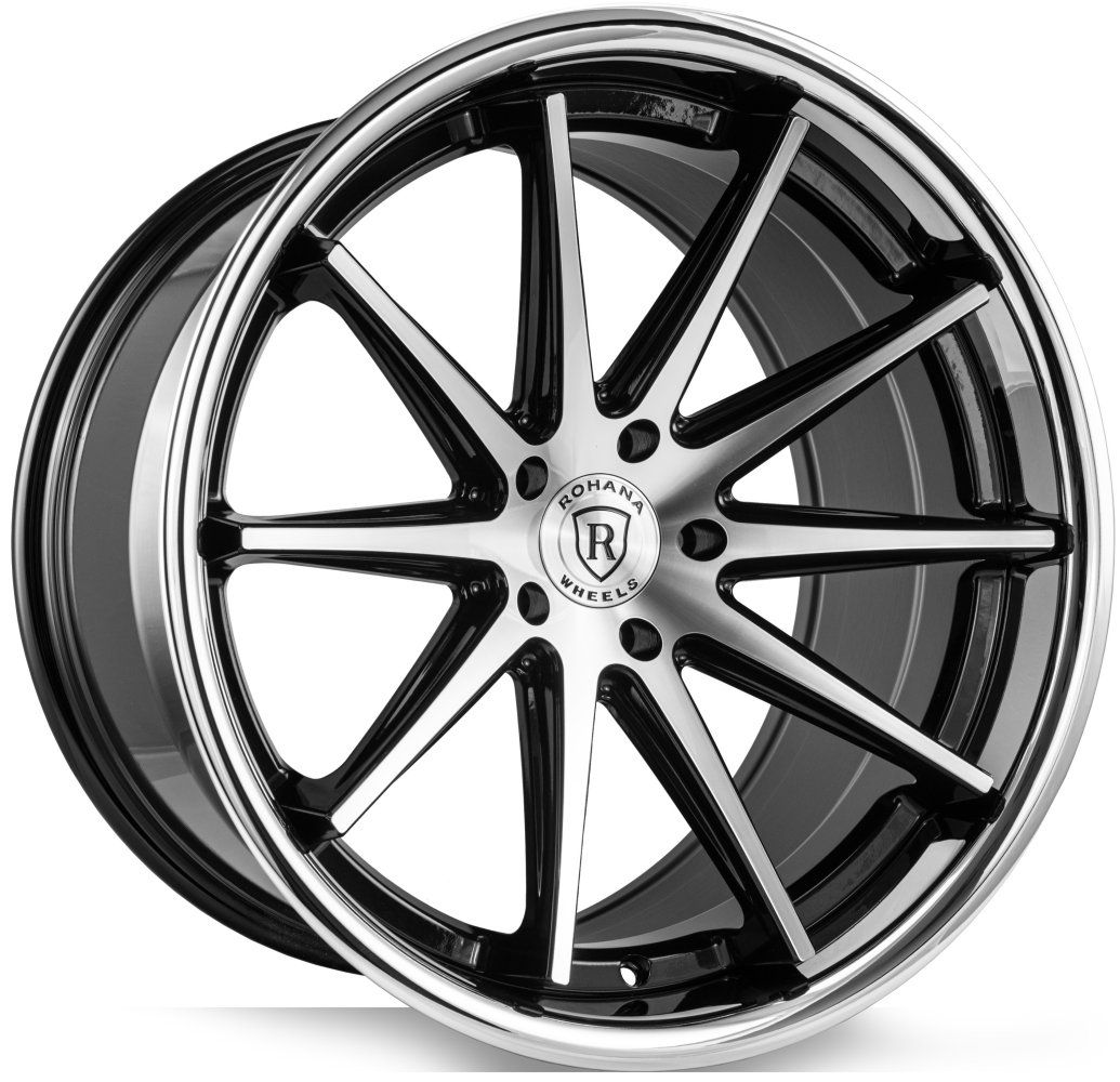 20x10 Rohana RFC10 Gloss Black Machined w/ Chrome Stainless Steel Lip (Flow Formed) (Mid Concave) 5x4.25/108 40mm