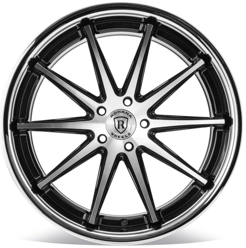 20x10 Rohana RFC10 Gloss Black Machined w/ Chrome Stainless Steel Lip (Flow Formed) (Mid Concave) 5x4.25/108 40mm