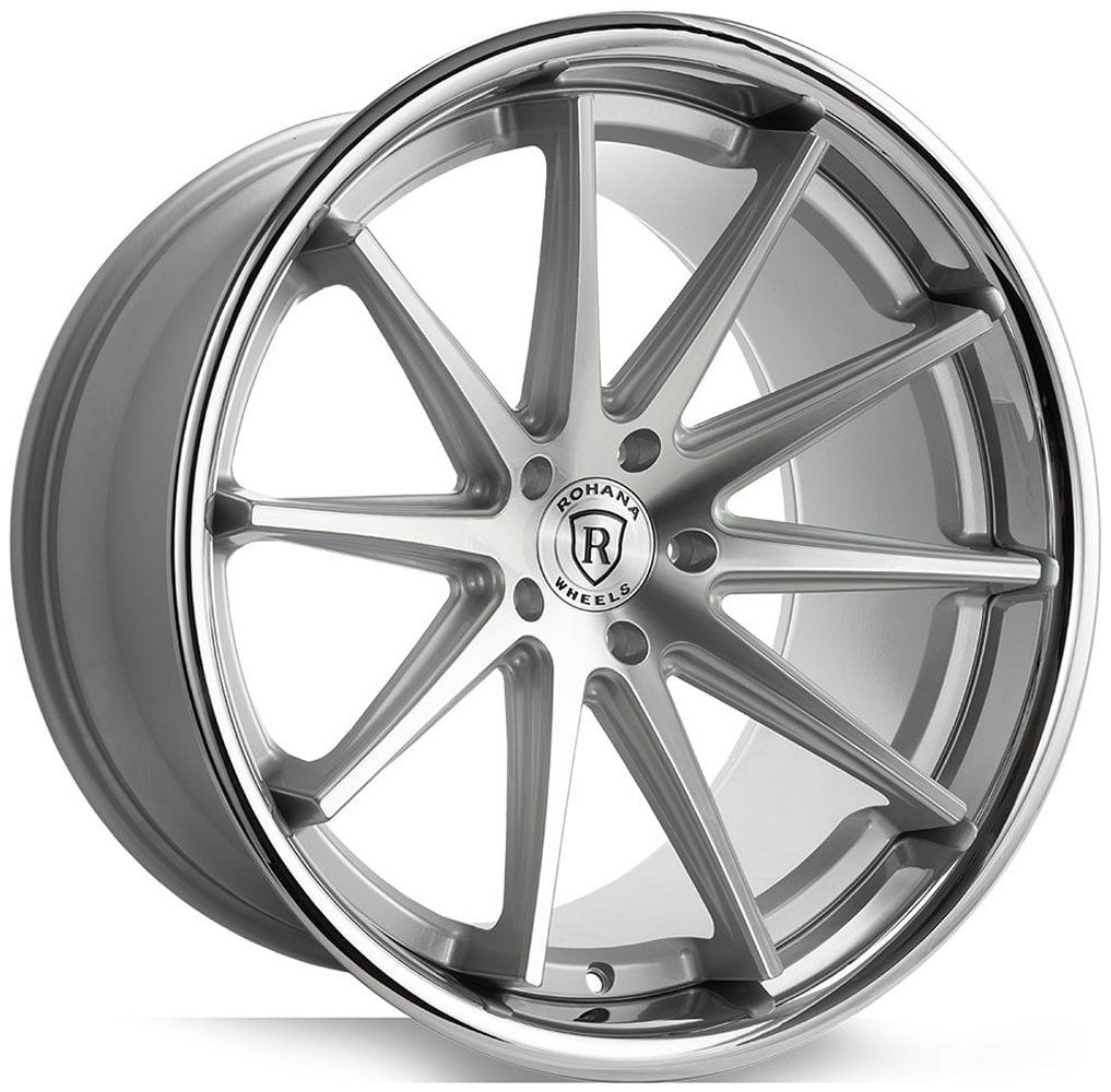 19x8.5 Rohana RFC10 Silver Machined w/ Chrome Stainless Steel Lip (Flow Formed) 5x4.5/114.3 35mm