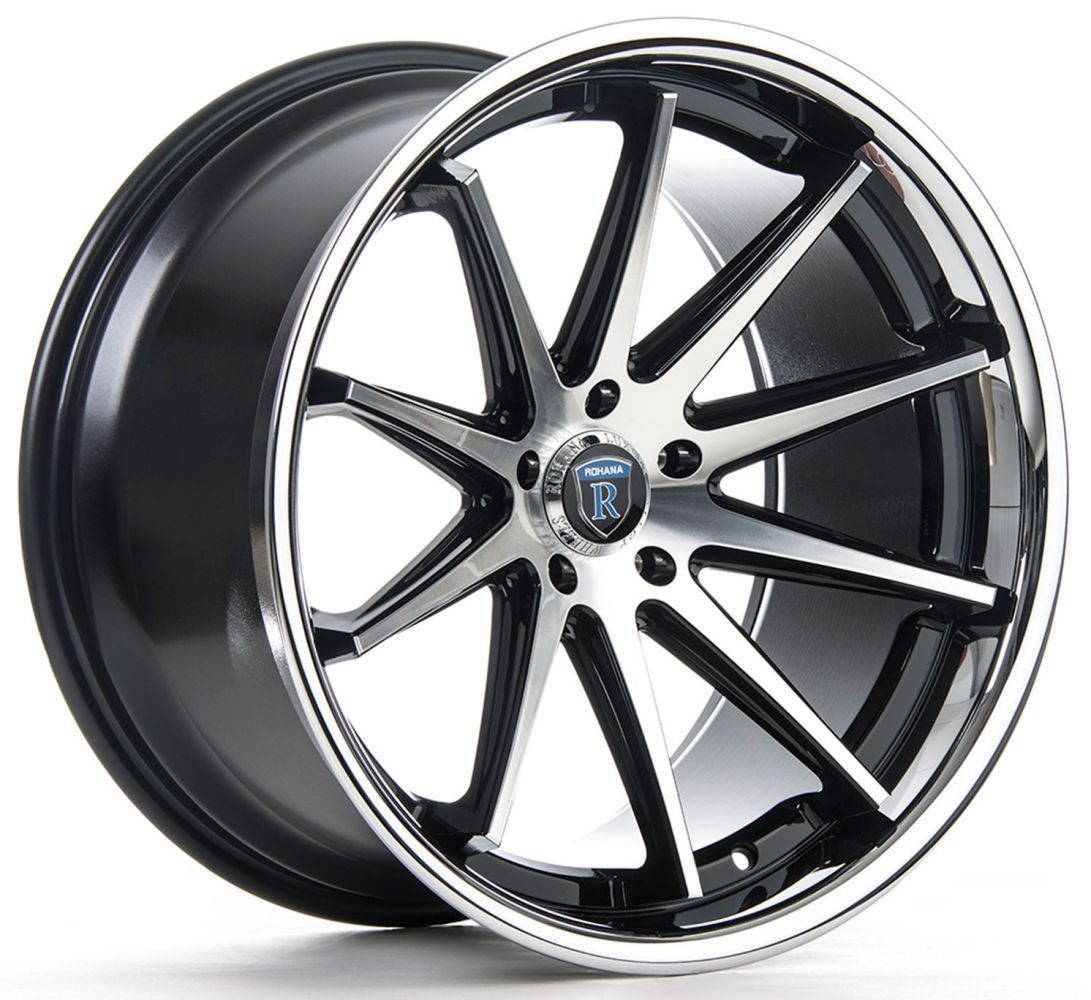 20x10 Rohana RC10 Black Machined w/ Chrome Stainless Steel Lip 5x120 40mm